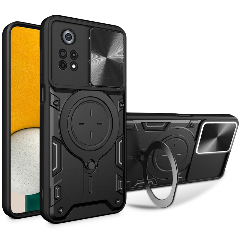 Ударопрочный чехол Bracket case with Magnetic для Xiaomi Poco M4 Pro 4G (Black)