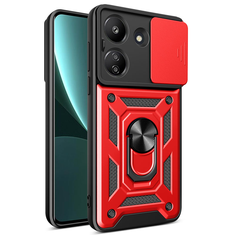 Ударопрочный чехол Camshield Serge Ring для Xiaomi Redmi 13C / Poco C65 (Красный)