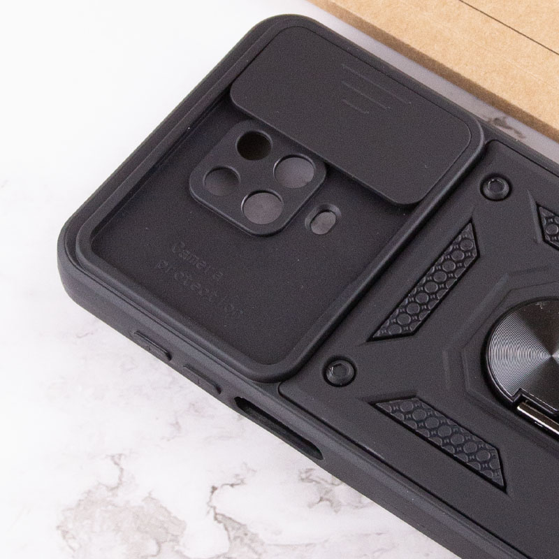 Купить Ударопрочный чехол Camshield Serge Ring for Magnet для Xiaomi Redmi Note 9s / Note 9 Pro / 9 Pro Max Черный (горизонт. шторка) на onecase.com.ua