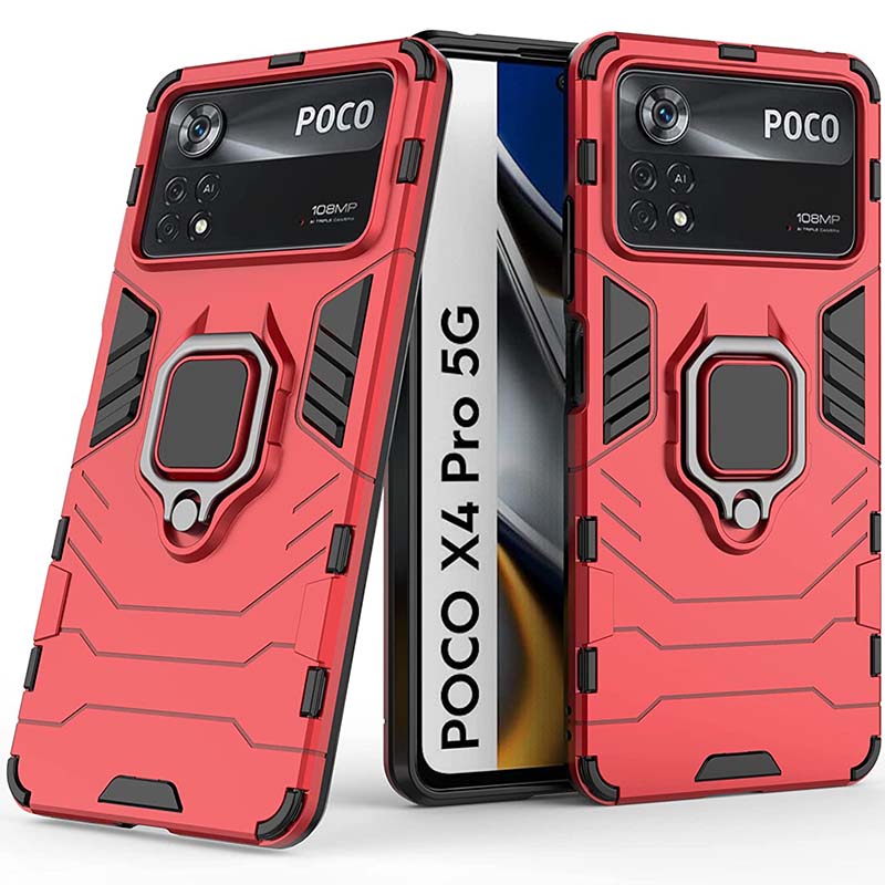Ударопрочный чехол Transformer Ring for Magnet для Xiaomi Poco X4 Pro 5G (Красный / Dante Red)