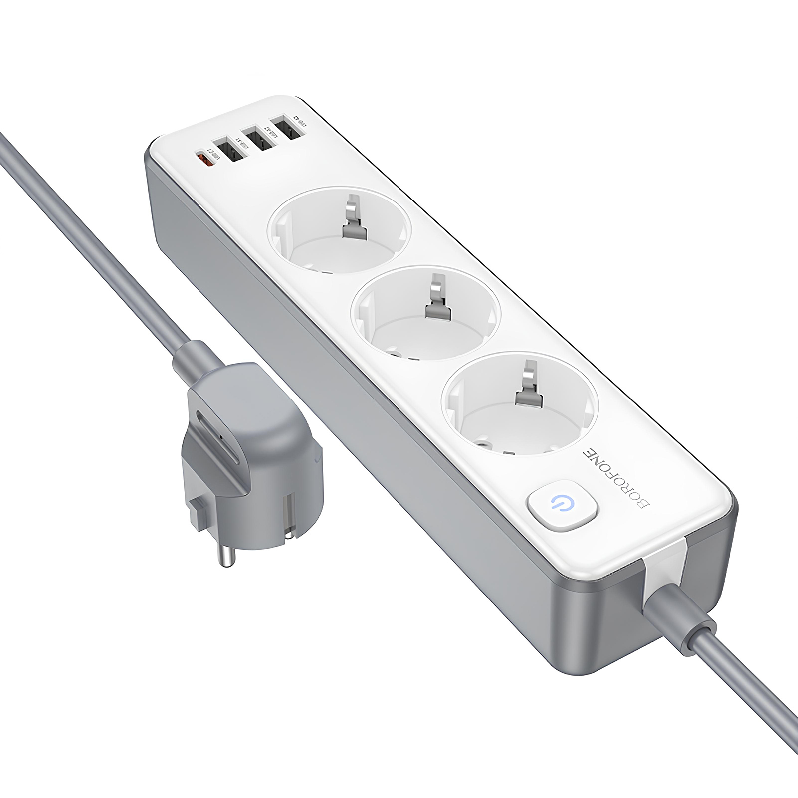 Подовжувач Borofone BAC9 Power PD20W (3USB-A/1C/3×Socket) (2 м) (White)