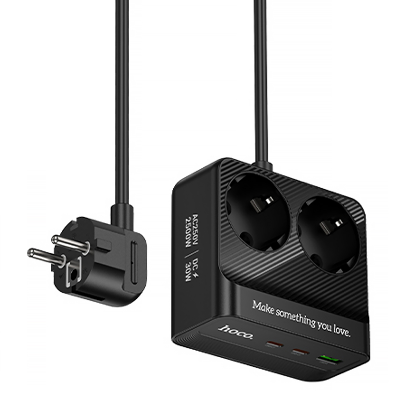 Удлинитель Hoco AC27 Descanso (PD30W/2C/1A/2xSocket) (2m) (Black)