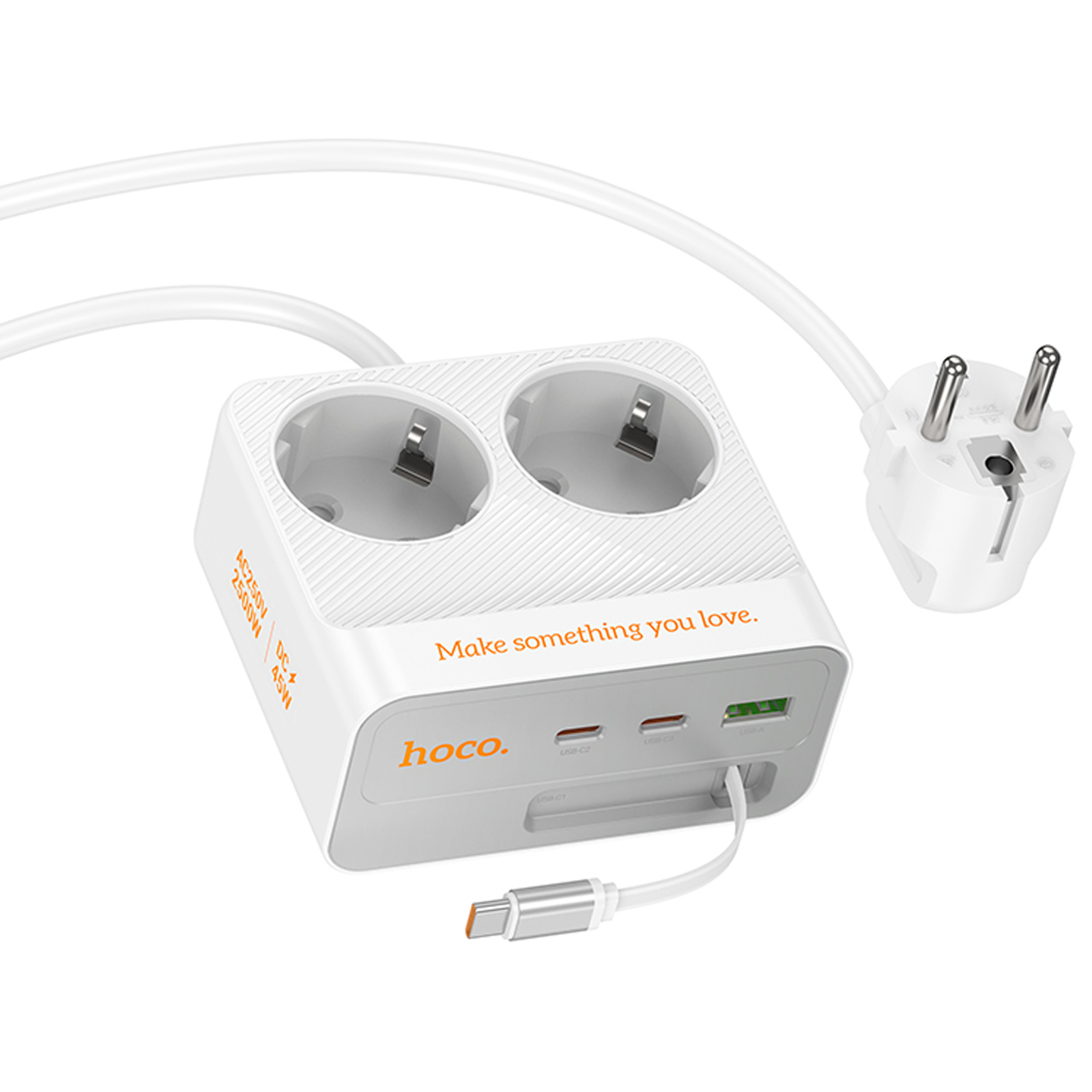 Удлинитель Hoco AC28 Descanso (PD45W/1C/3A/2xSocket) (2m) (White)