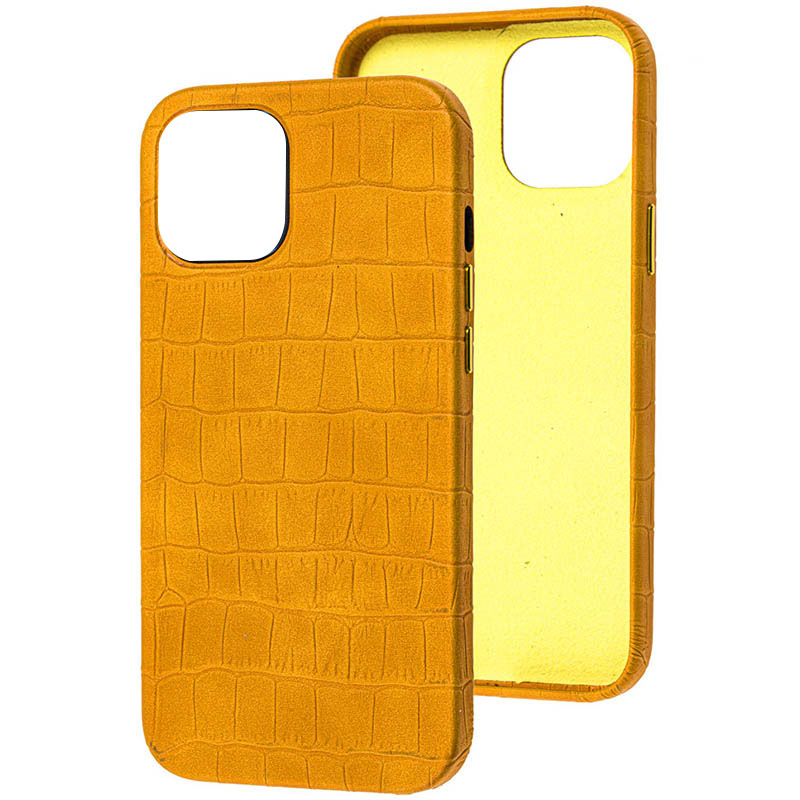 Кожаный чехол Croco Leather для Apple iPhone 13 (6.1") (Yellow)