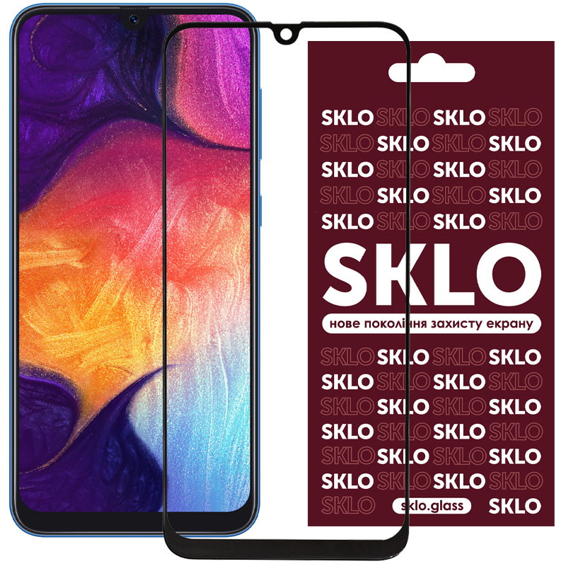 Защитное стекло SKLO 3D (full glue) для Samsung Galaxy A30s (Черный)