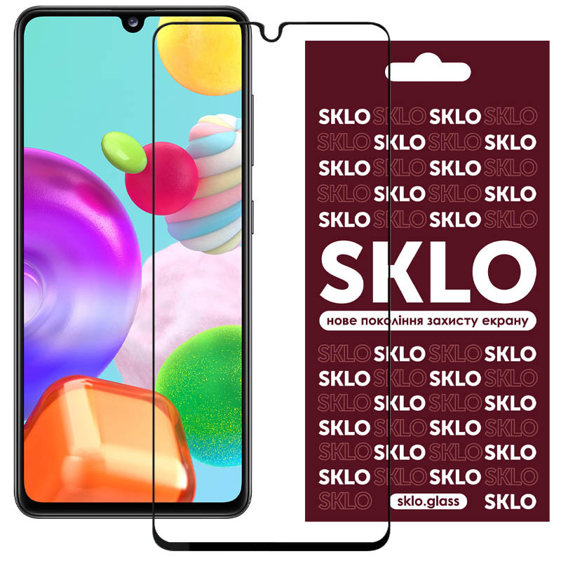 Защитное стекло SKLO 3D (full glue) для Samsung Galaxy A41 (Черный)