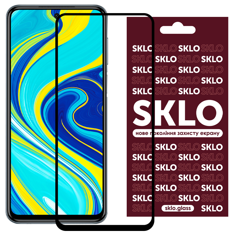 Защитное стекло SKLO 3D (full glue) для Xiaomi Redmi Note 9s (Черный)