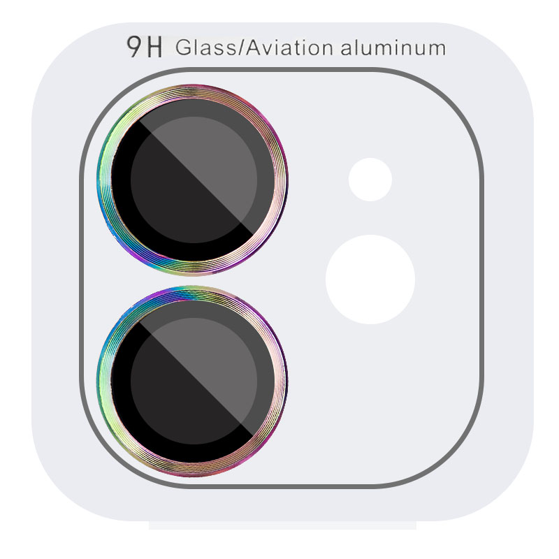 Защитное стекло Metal Classic на камеру (в упак.) для Apple iPhone 12 / 12 mini / 11 (Сиреневый / Rainbow)