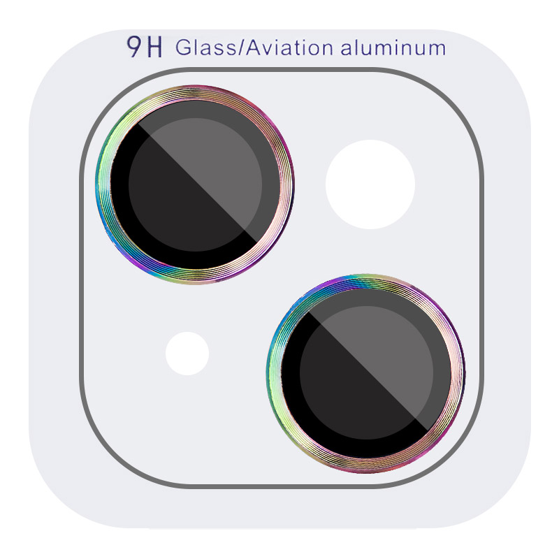 Защитное стекло Metal Classic на камеру (в упак.) для Apple iPhone 14 (6.1") / 14 Plus (6.7") (Сиреневый / Rainbow)