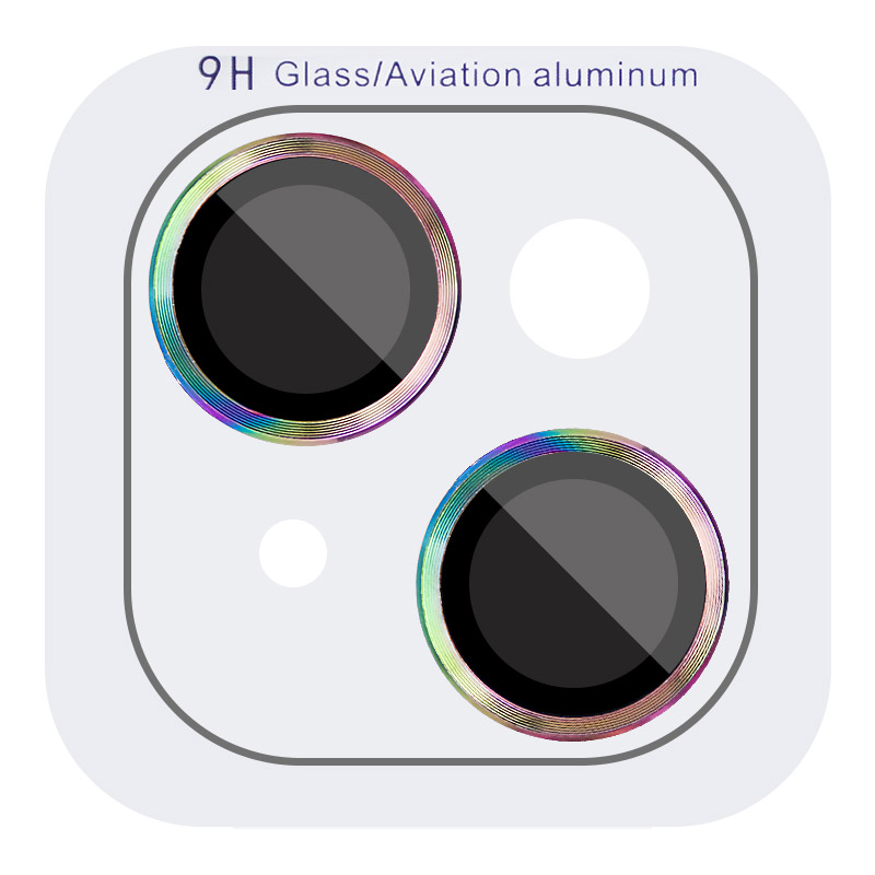 Защитное стекло Metal Classic на камеру (в упак.) для Apple iPhone 15 (6.1") / 15 Plus (6.7") (Сиреневый / Rainbow)