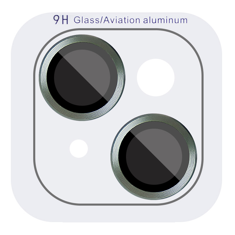 Защитное стекло Metal Classic на камеру (в упак.) для Apple iPhone 15 (6.1") / 15 Plus (6.7") (Зеленый / Dark green)