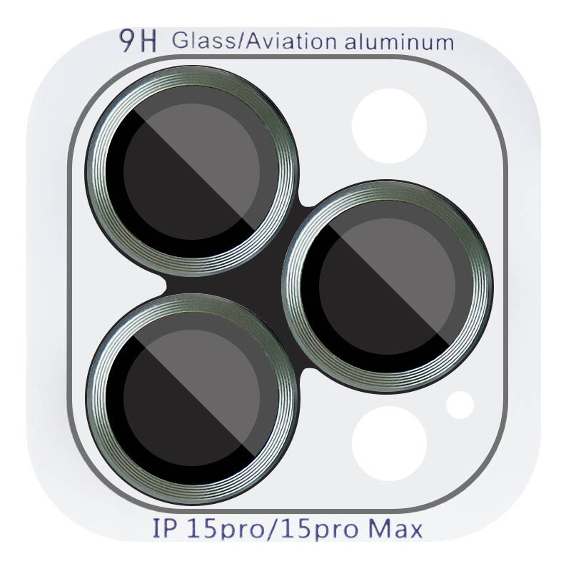 Защитное стекло Metal Classic на камеру (в упак.) для Apple iPhone 15 Pro (6.1") / 15 Pro Max (6.7") (Зеленый / Dark green)