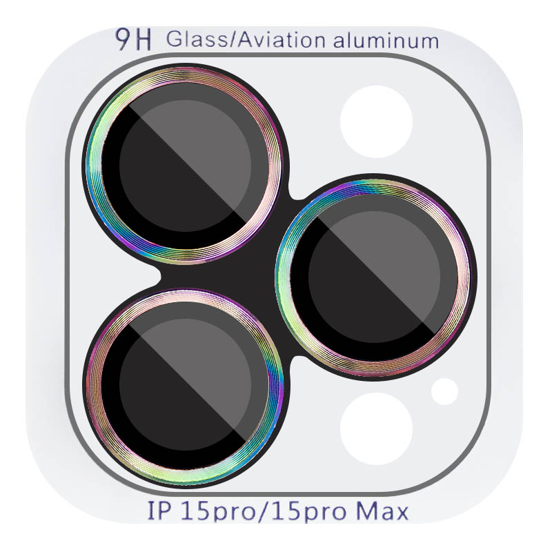 Защитное стекло Metal Classic на камеру (в упак.) для Apple iPhone 15 Pro (6.1") / 15 Pro Max (6.7") (Сиреневый / Rainbow)