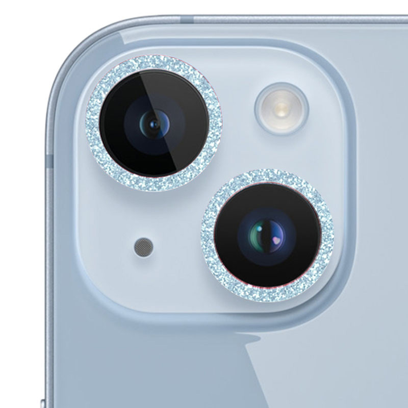 Защитное стекло Metal Sparkles на камеру (в упак.) для Apple iPhone 15 (6.1") / 15 Plus (6.7") (Голубой / Light Blue)