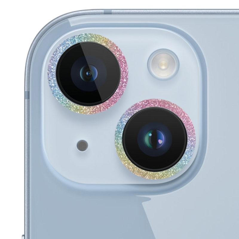 Защитное стекло Metal Sparkles на камеру (в упак.) для Apple iPhone 15 (6.1") / 15 Plus (6.7") (Сиреневый / Rainbow)