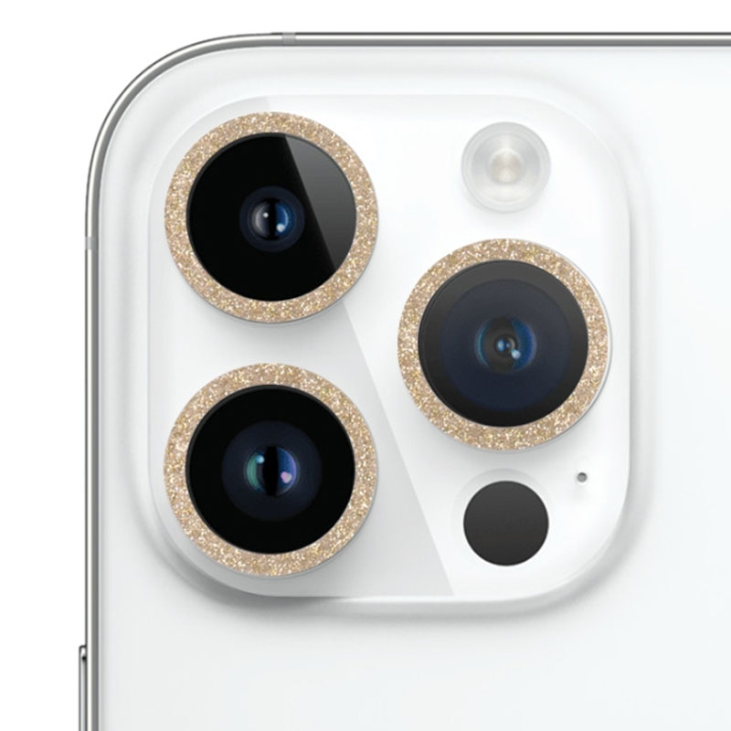 Защитное стекло Metal Sparkles на камеру (в упак.) для Apple iPhone 15 Pro (6.1") /15 Pro Max (6.7") (Золотой / Gold)