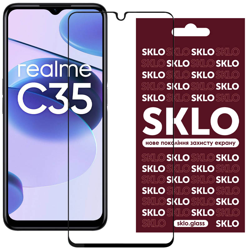 Защитное стекло SKLO 3D (full glue) для Realme C35 (Черный)