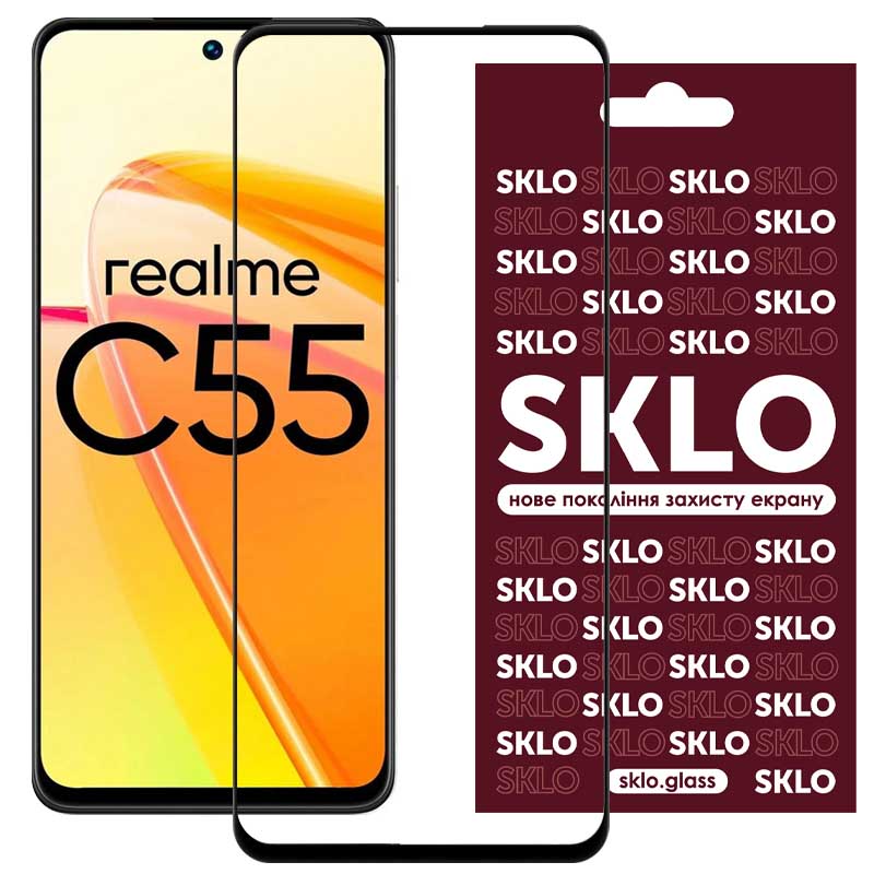 Защитное стекло SKLO 3D (full glue) для Realme C55 (Черный)
