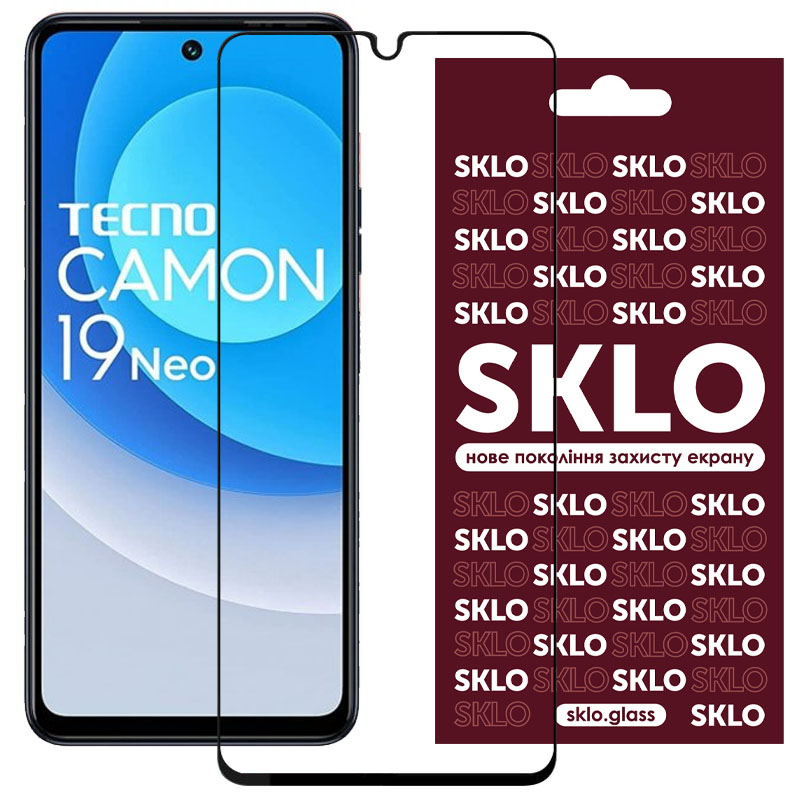 Захисне скло SKLO 3D (full glue) для TECNO Camon 19 (CI6n) / 19 Pro (CI8n) (Чорний)