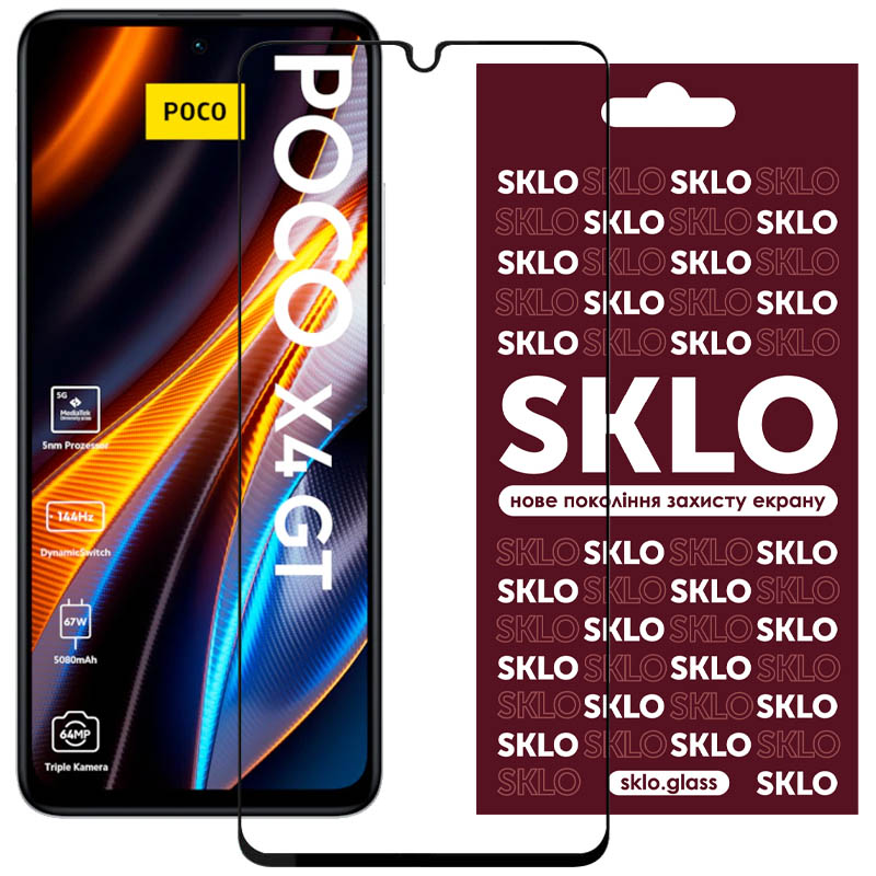 Защитное стекло SKLO 3D (full glue) для Xiaomi Poco X4 GT (Черный)